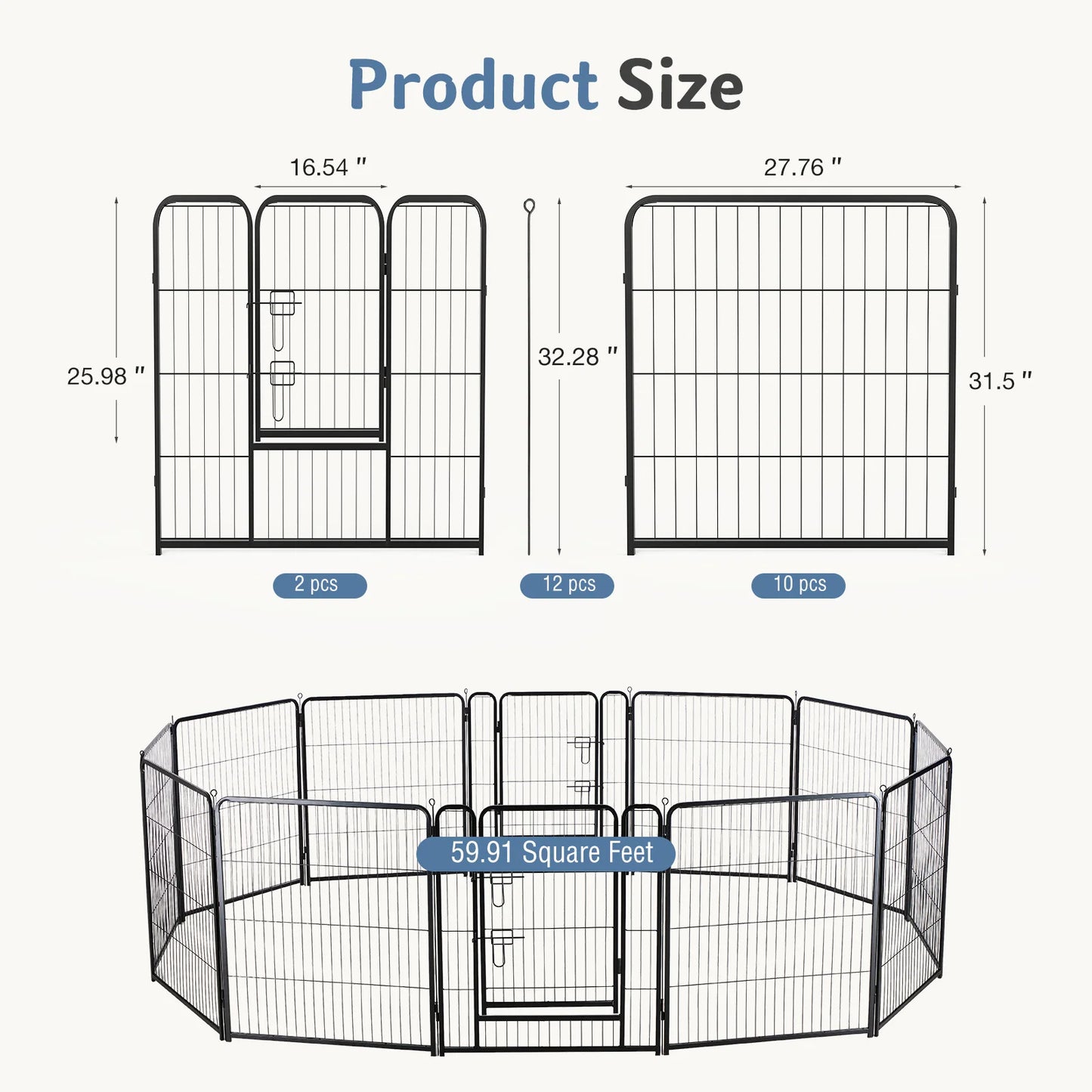 JHK Metal Dog Playpen 12 Panels Foldable Outdoor Fence