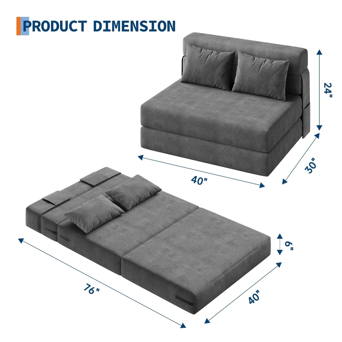 HobbyLane 4-in-1 Folding Sofa Bed With Pillow