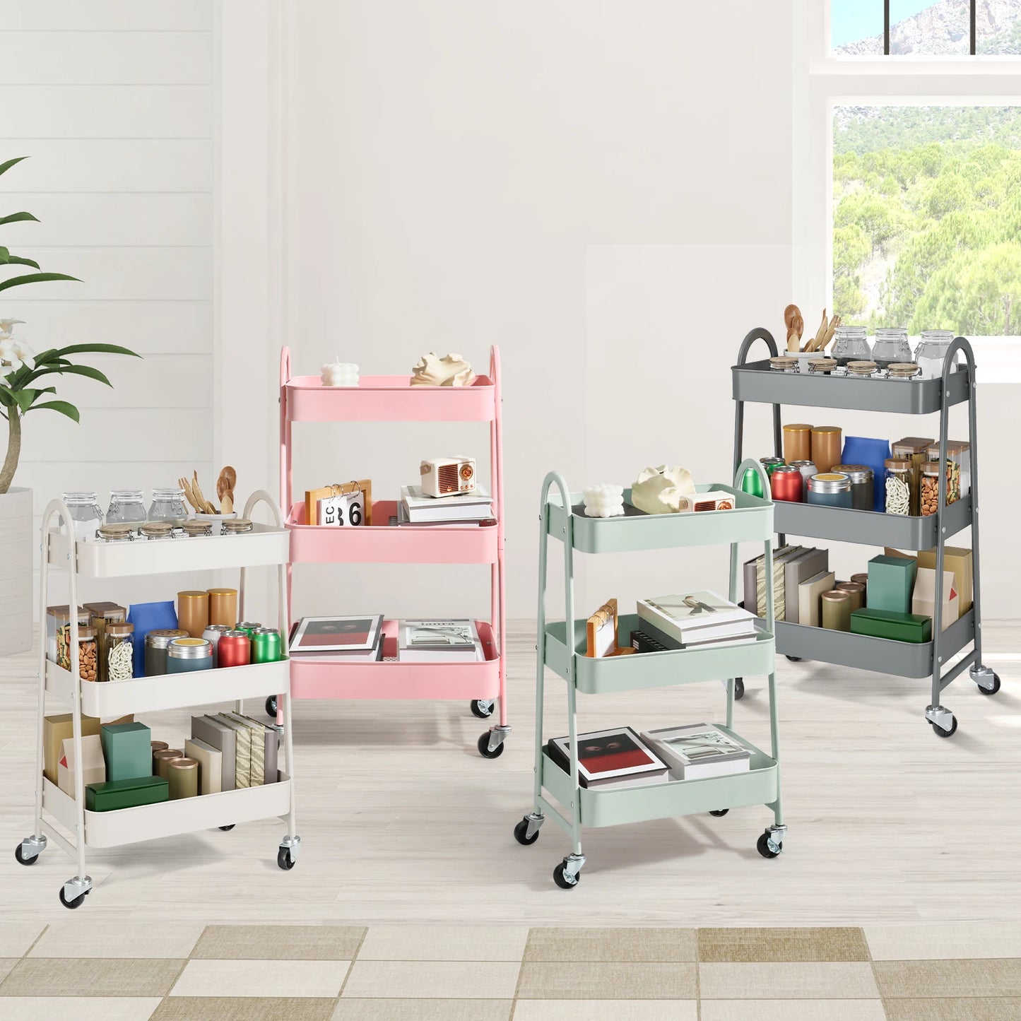 JHK 3 Tier Metal Kitchen Cart With Lockable Wheels