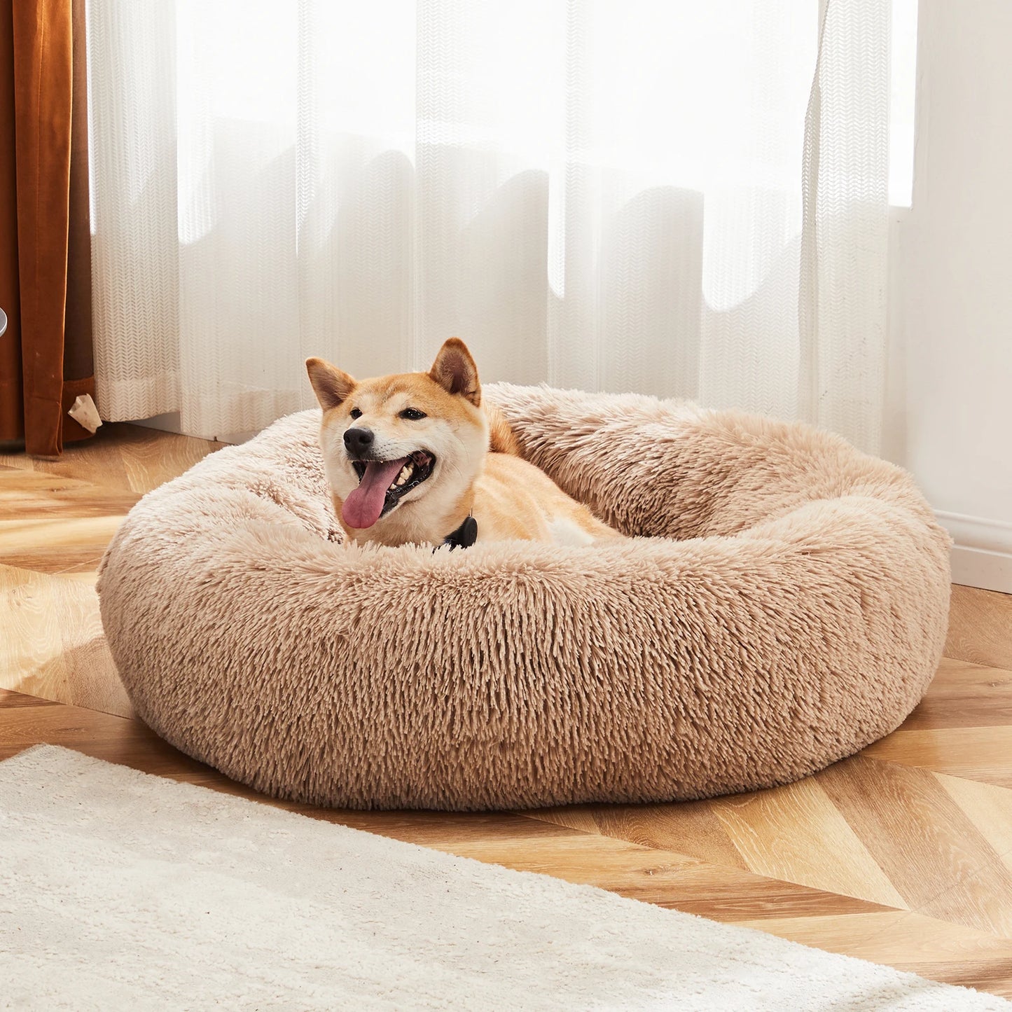 JHK Calming Dog Bed Anti Slip Washable Plush Faux Fur