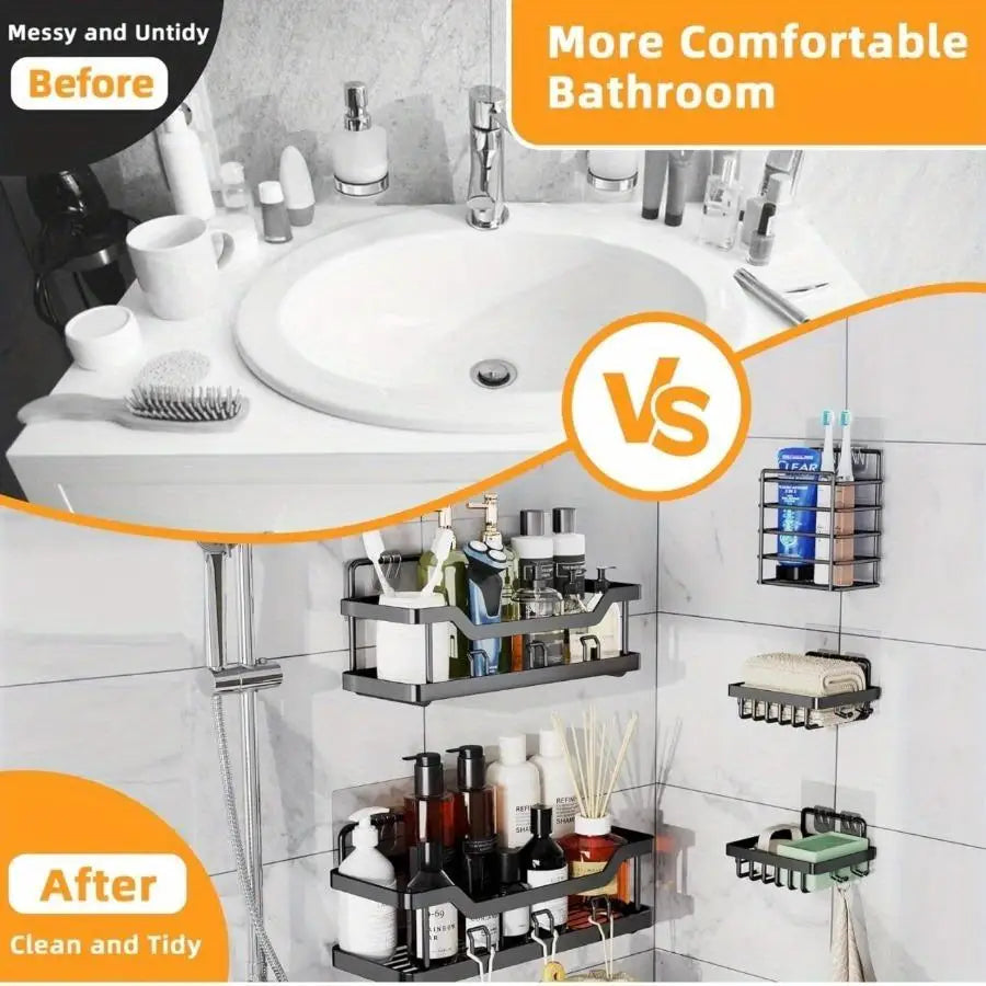 Adhesive Shower Caddy Set, Rustproof Stainless Steel, 5 Pack