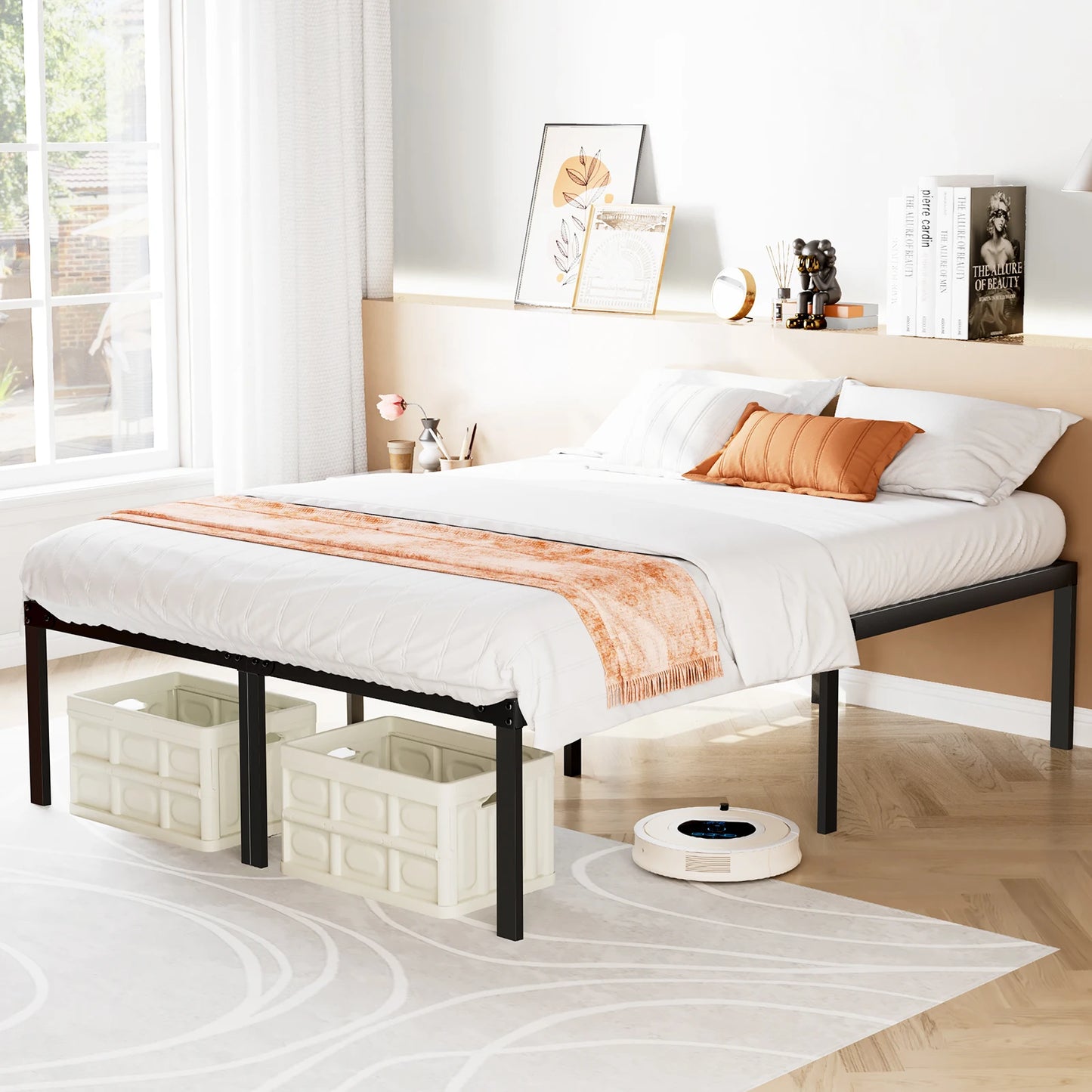 JHK Sturdy Metal Platform Bed Frame With Steel Slats