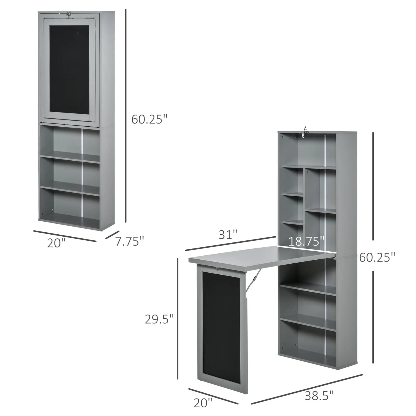 Homcom Fold Out Wall Mount Office Desk With Blackboard