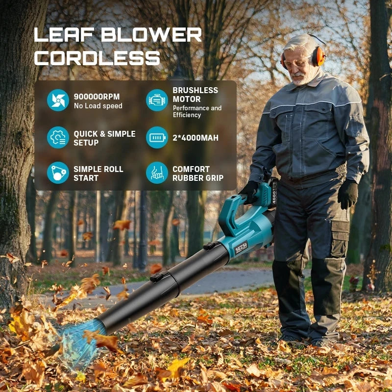 SeeSii 900000RPM Brushless Turbo Leaf Blower Cordless 18V