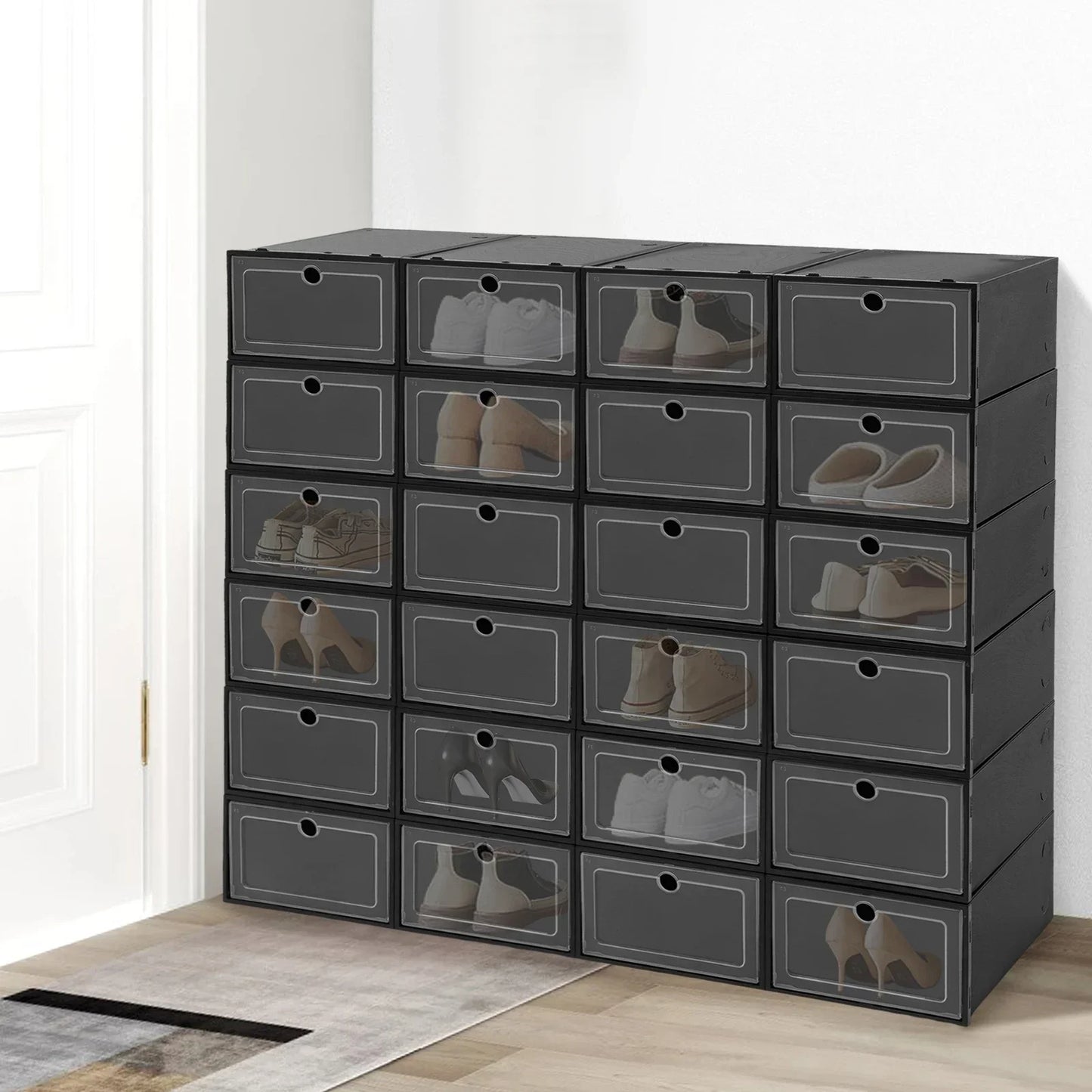 24 Pack Flip Top Shoe Boxes Stackable Closet Organization