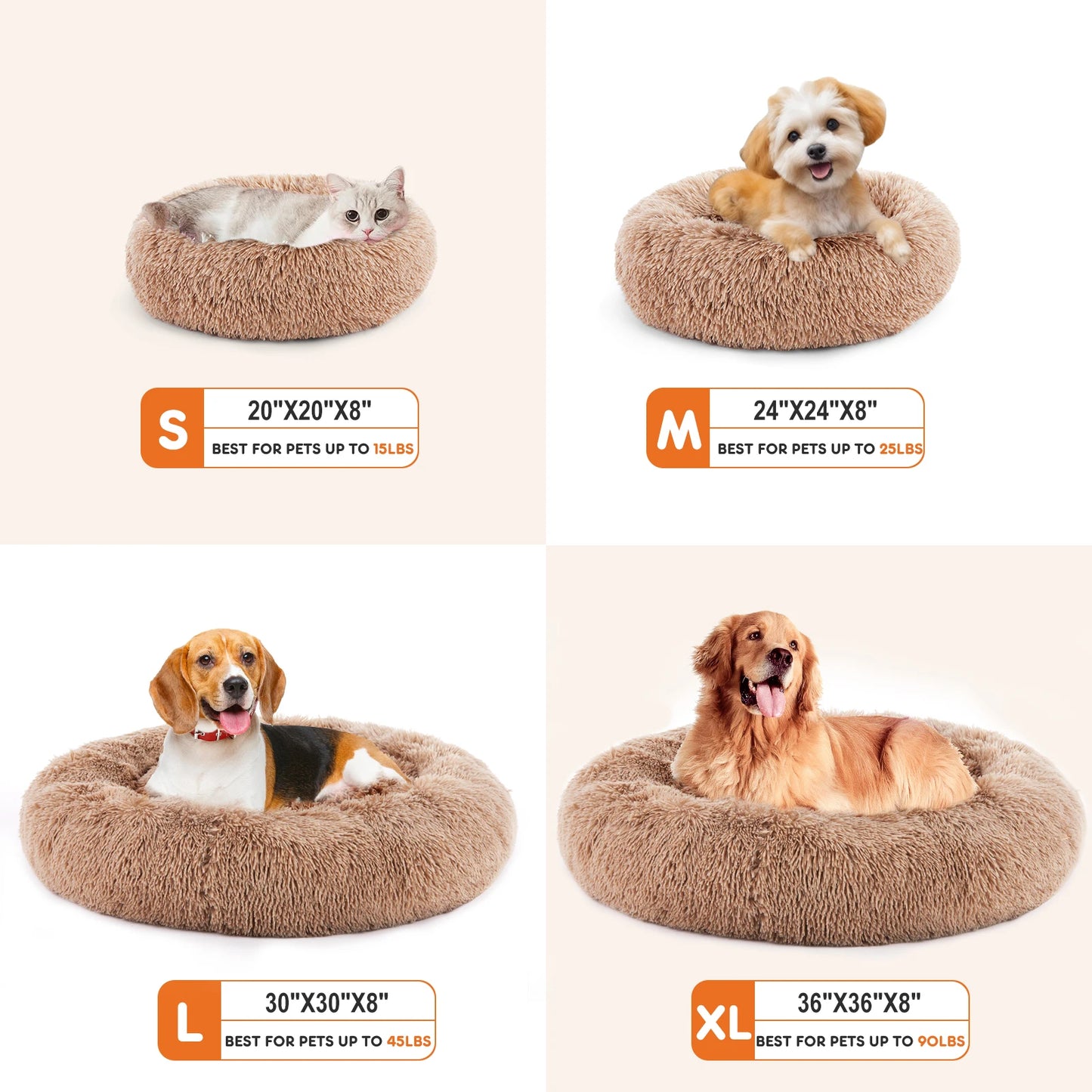 JHK Calming Dog Bed Anti Slip Washable Plush Faux Fur