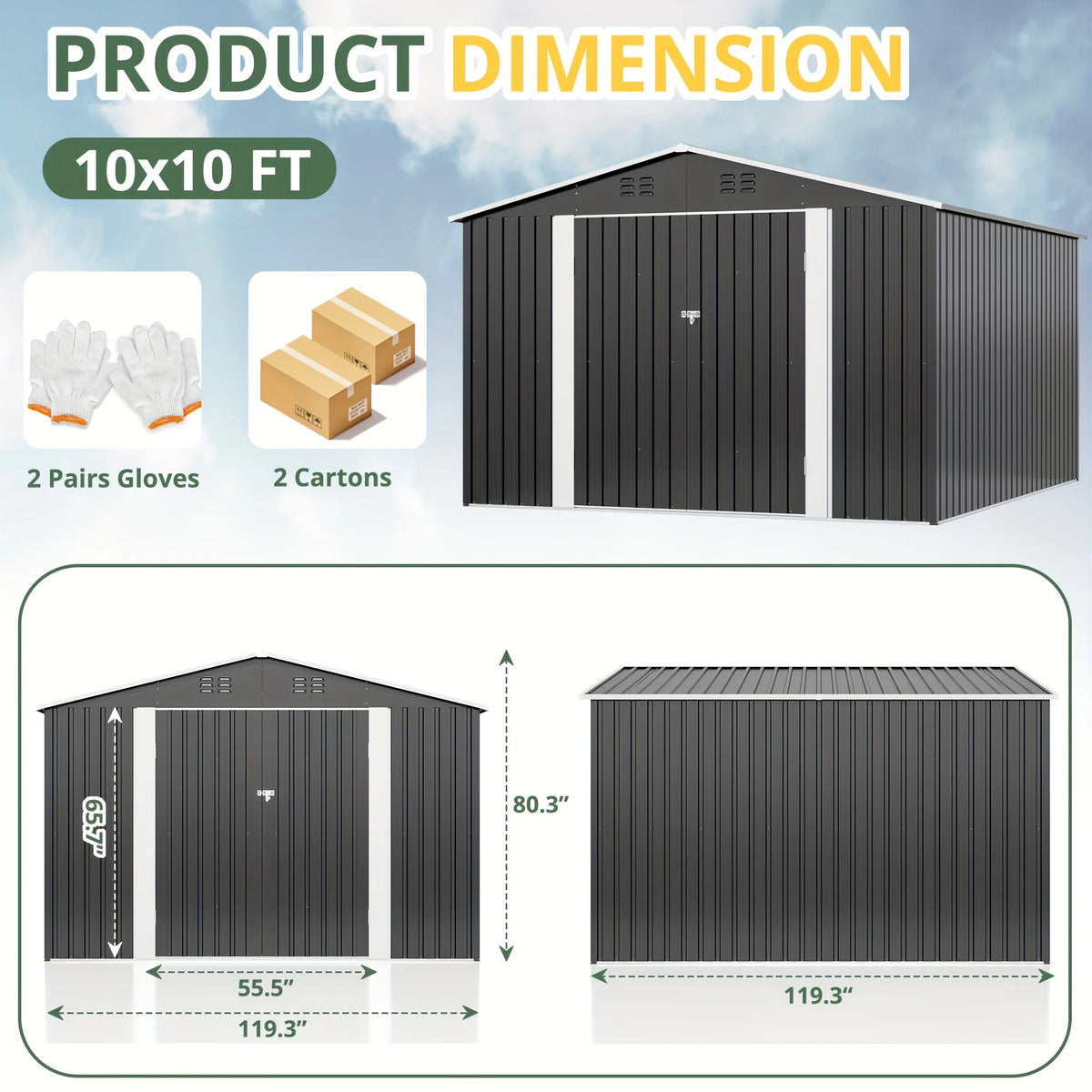 VIWAT Metal Outdoor Storage Shed With Lockable Door