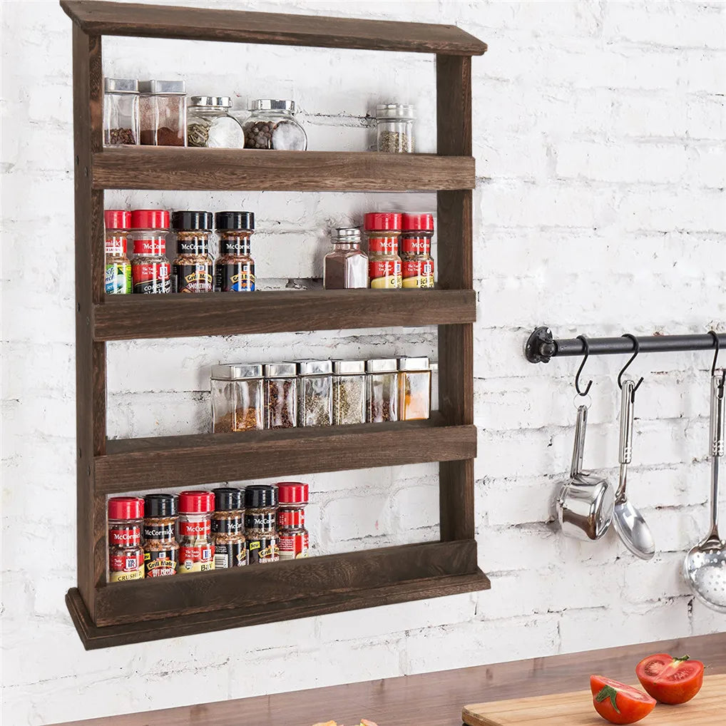 Bamboo Rustic Torched 4-Tier Wall Mount Spice Rack