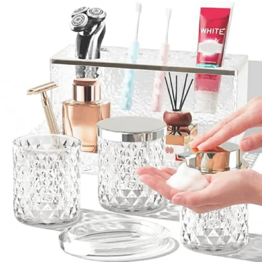 Glass Bathroom 5Pcs Crystal Set Foaming Soap Dispenser