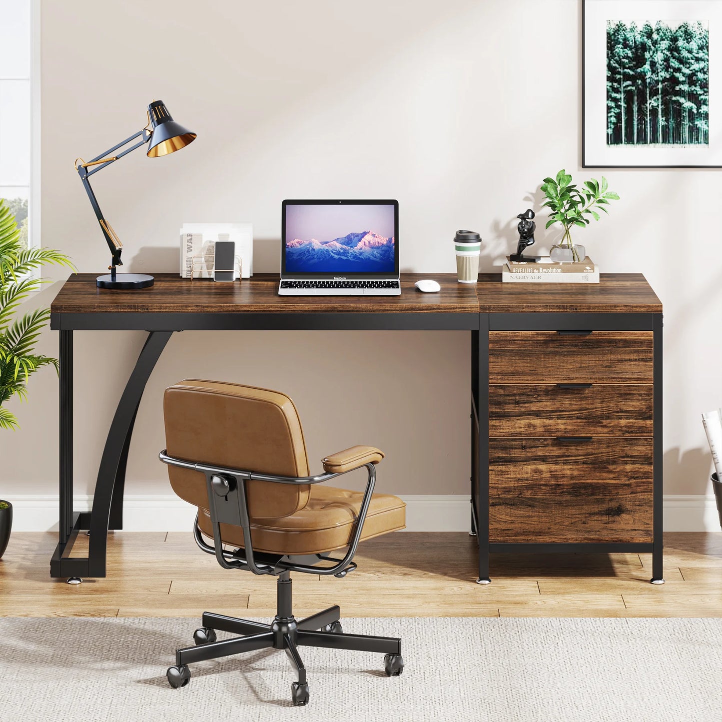 Tribesigns Wooden Computer Desk With Three Drawers