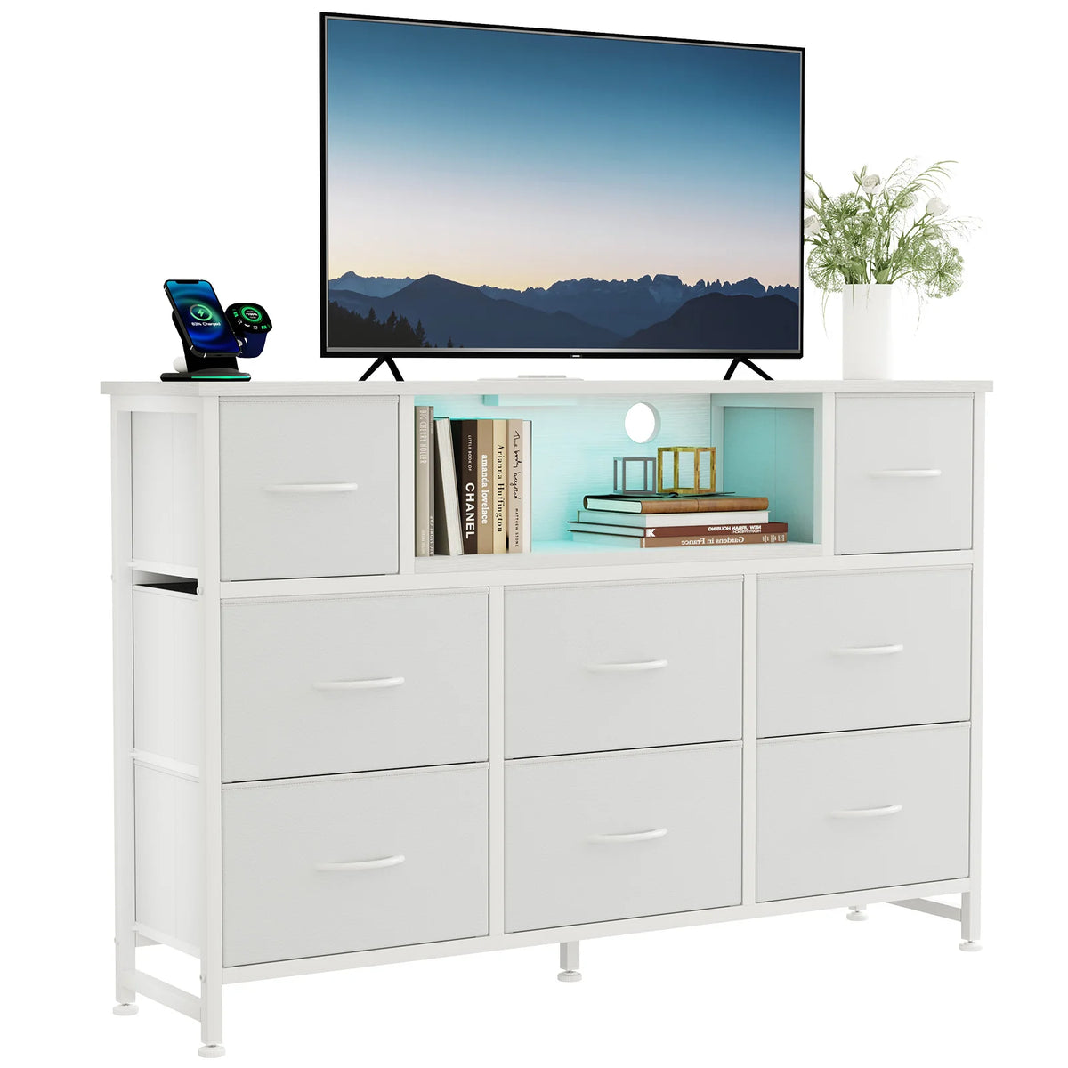 JHK LED TV Stand With Drawers And Charging Station