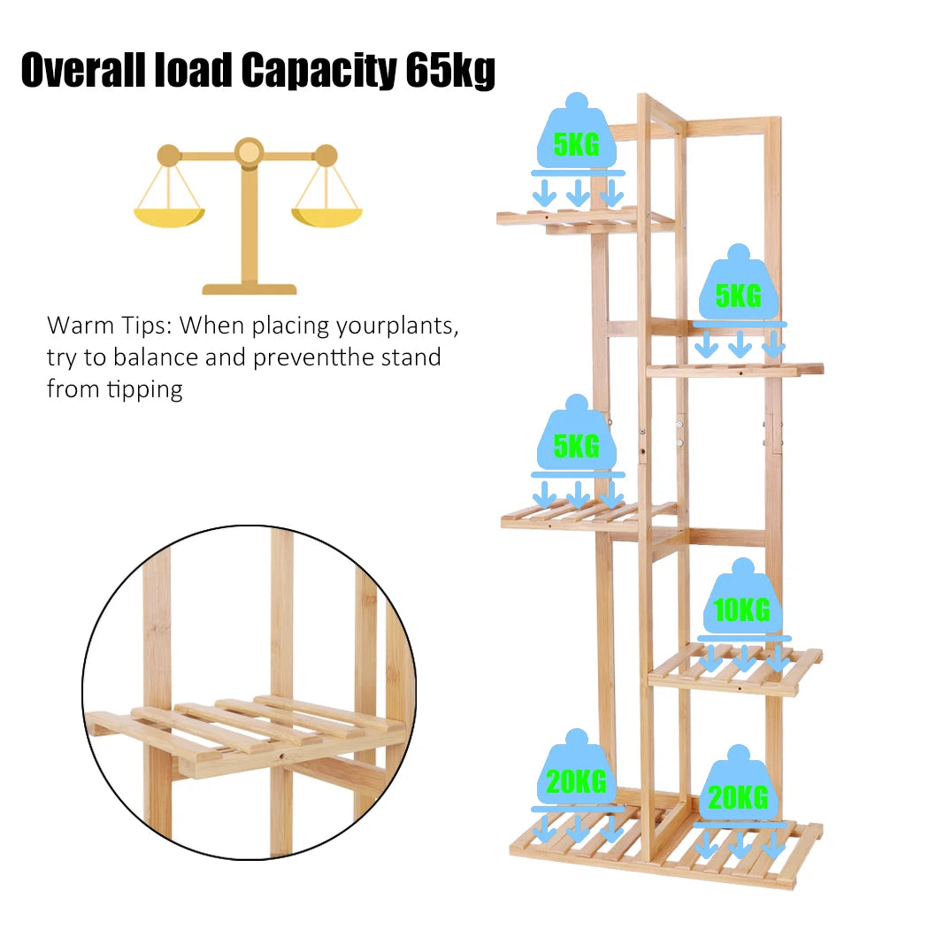 6-Tier Bamboo Plant Stand For Indoor Outdoor Display