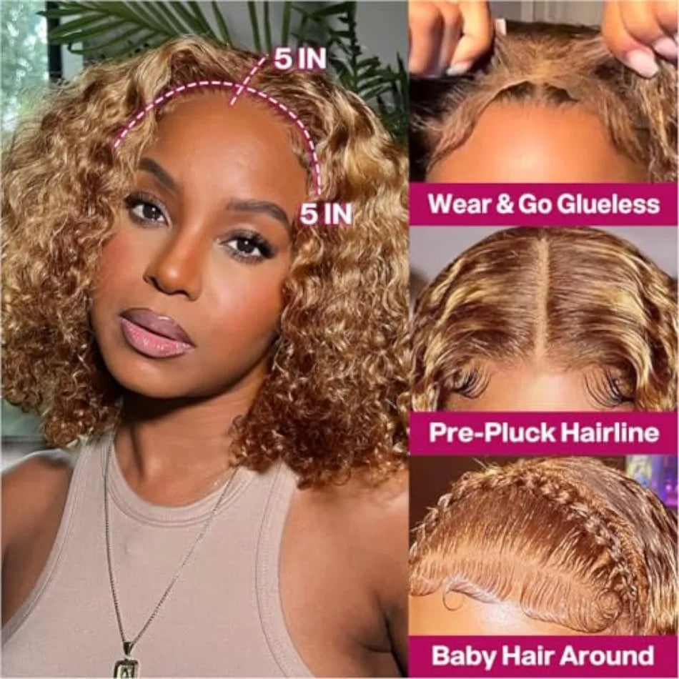 Smilegirl Deep Wave Bob Wig Human Hair Lace Front