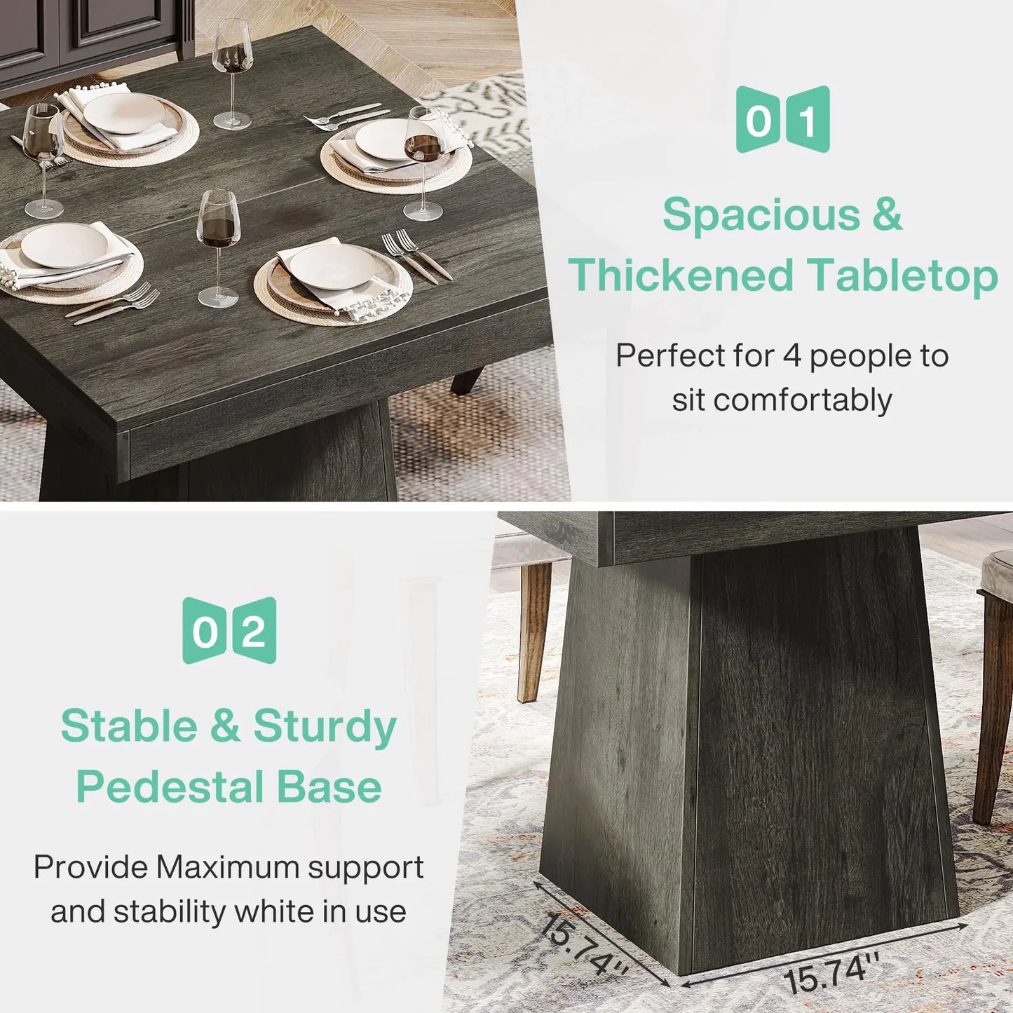 Tribesigns Square Modern Farmhouse Kitchen Dining Table