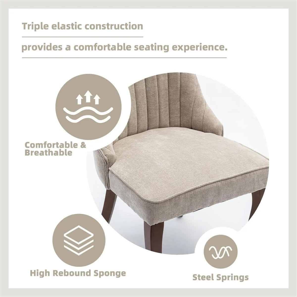 Linen Tufted Dining Chair Set With Wood Legs