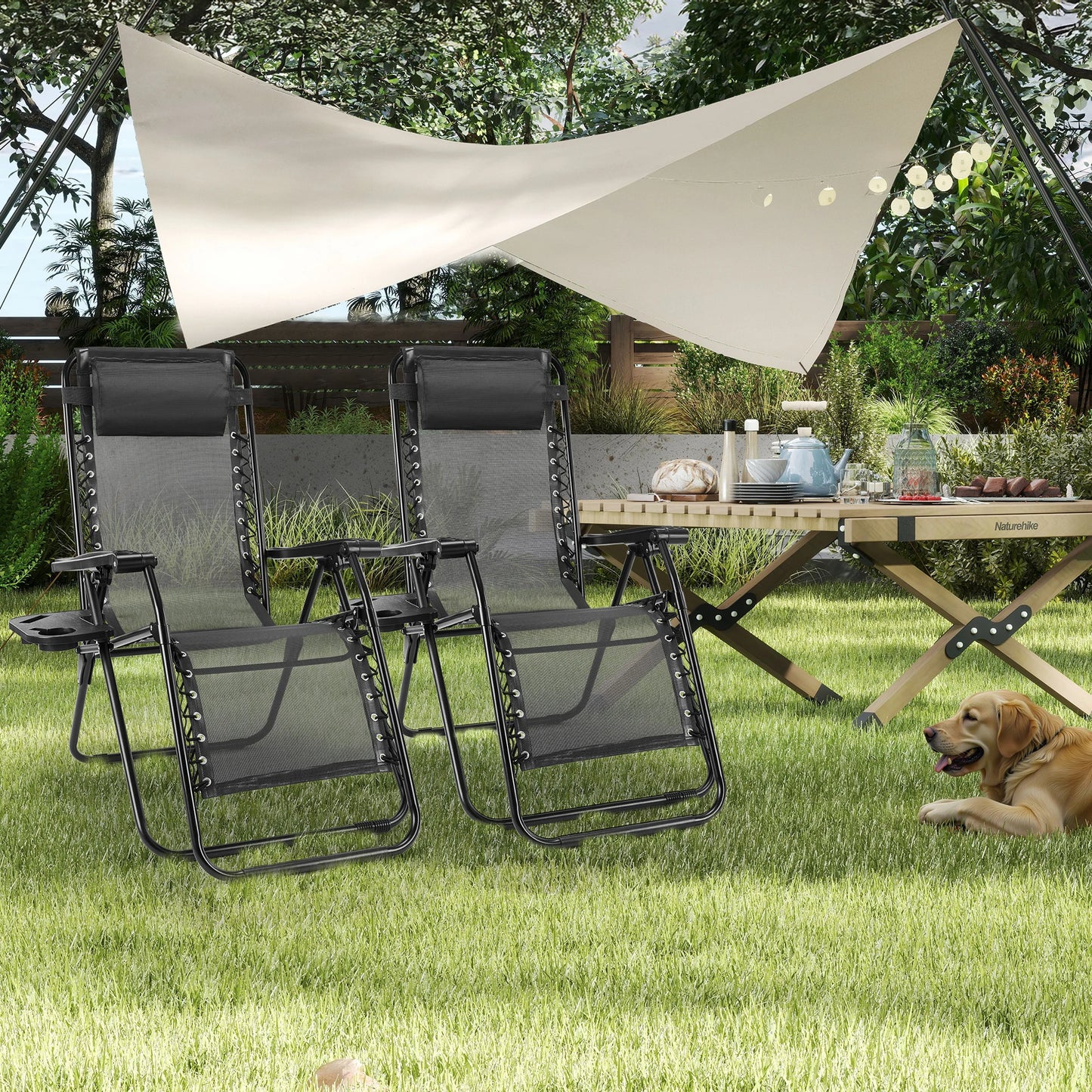 JHK Portable Zero Gravity Recliner Chairs Cup Holder Trays