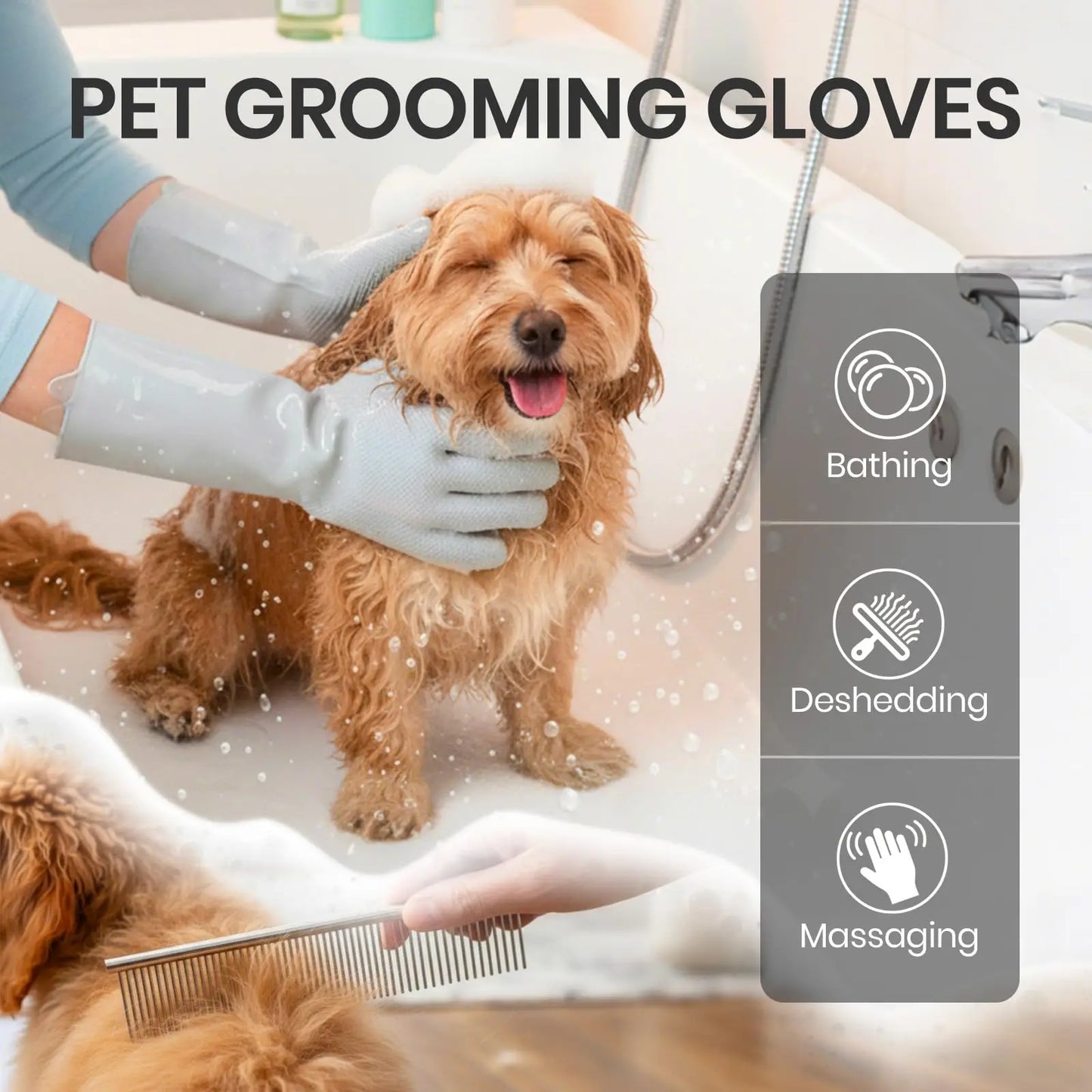 Pet Grooming Cleaning Gloves Dog Cat Silicone Bathing Glove with High-Density Teeth for Dogs and Cats Bathing Massage