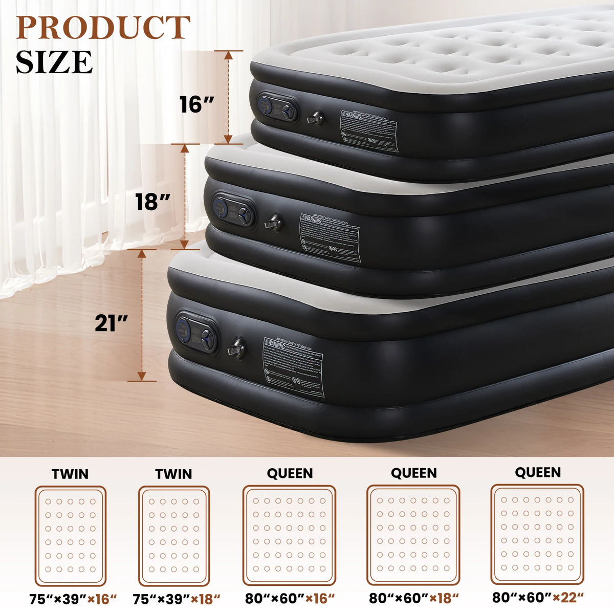 Jhk Portable Air Mattress With Non Slip Bottom For Guests
