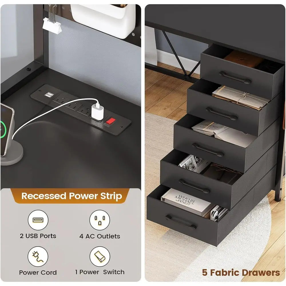L Shaped Computer Desk With Led Lights And Storage