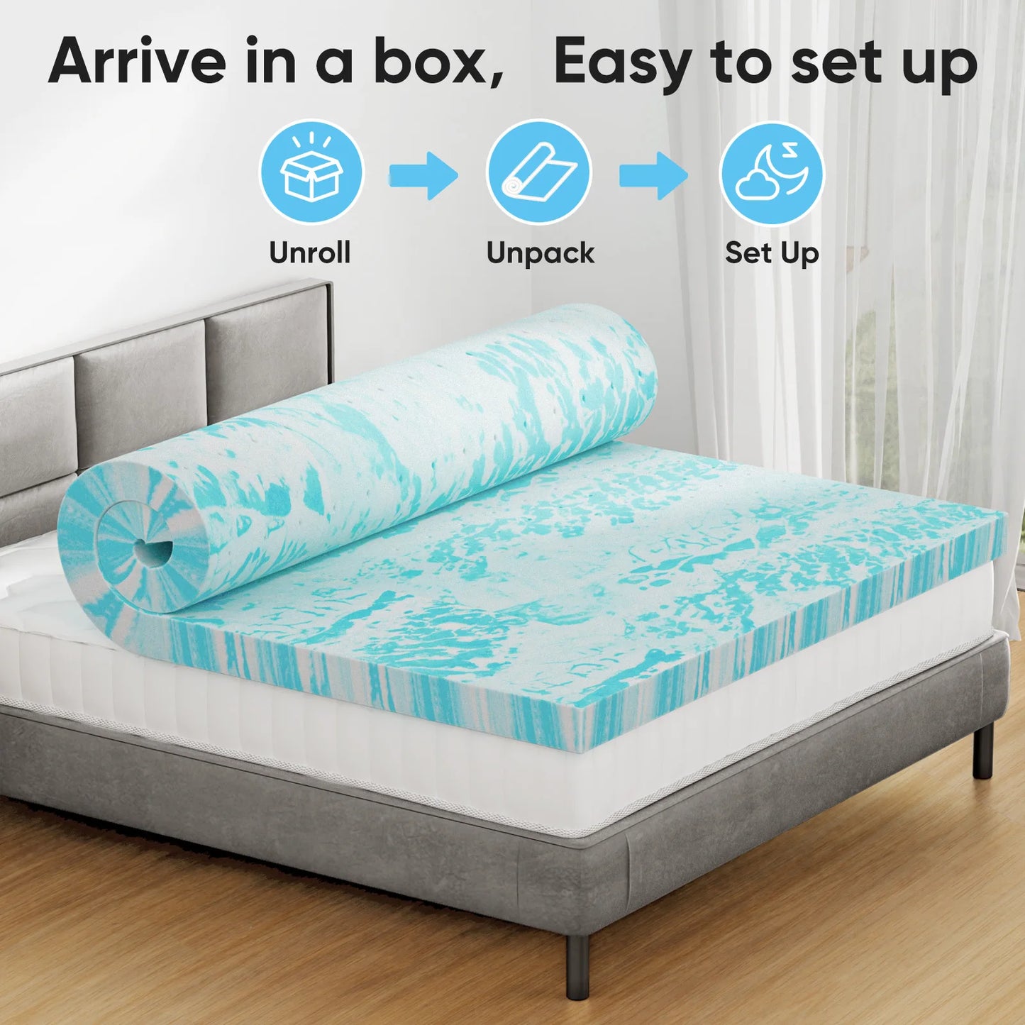 JHK Gel Cooling Memory Foam Mattress Topper