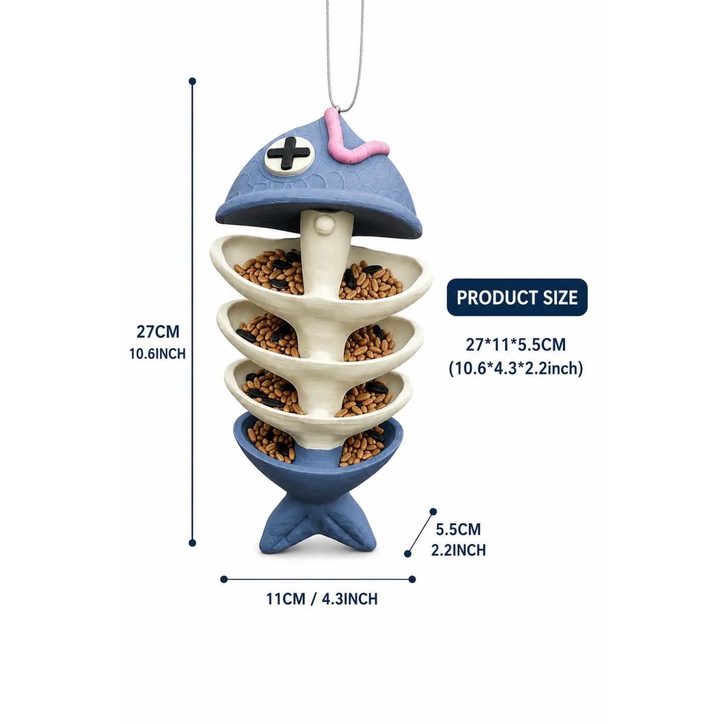 Outdoor Fish Bone Resin Bird Feeder Garden Station