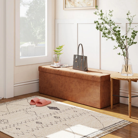 MCQ Faux Leather Ottoman Storage Bench for Home
