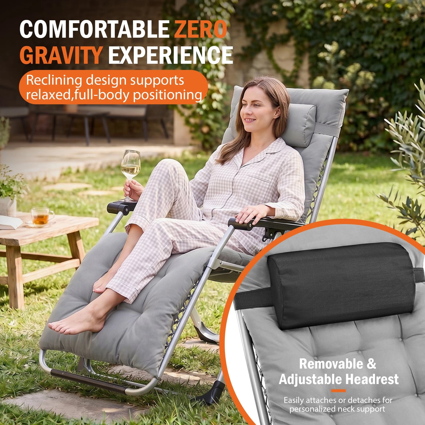 JHK Zero Gravity Camping Lounge Chair With Cup Holders