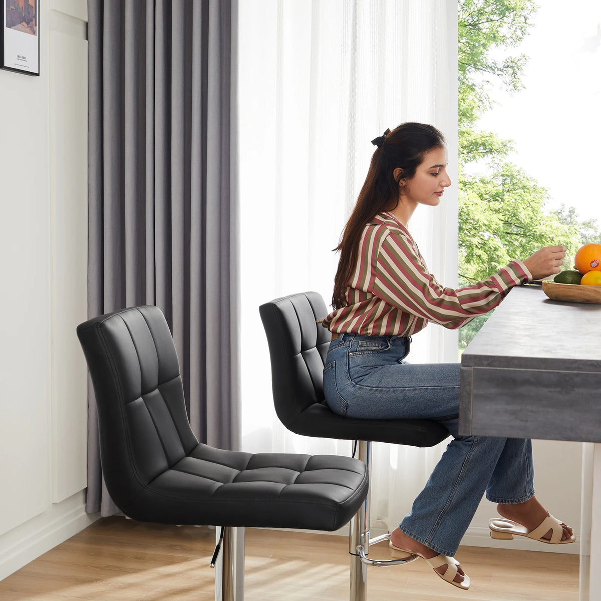 JHK PU Leather Upholstered Bar Stools With Backrest