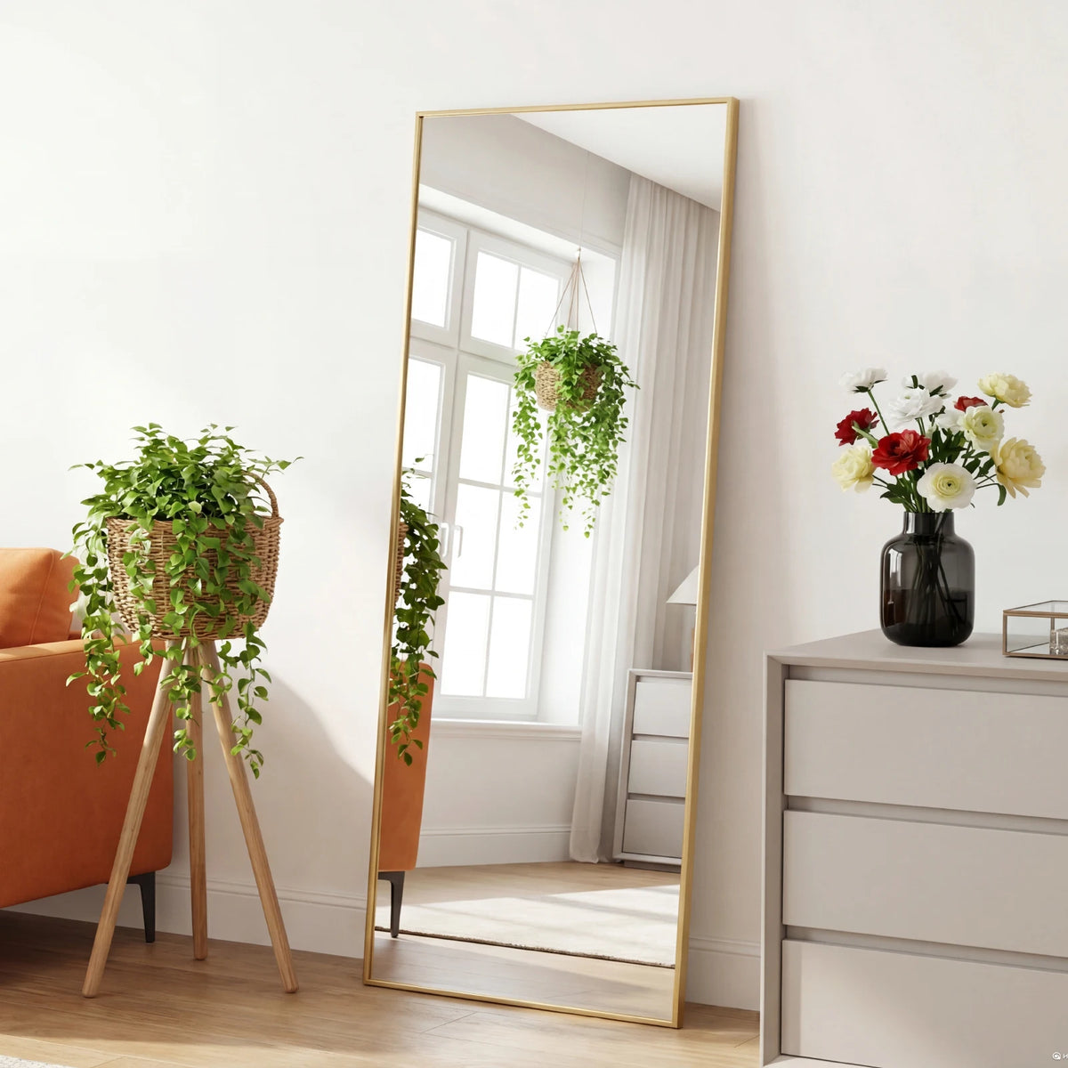 JHK Full Length Mirror With Aluminum Frame And Stand