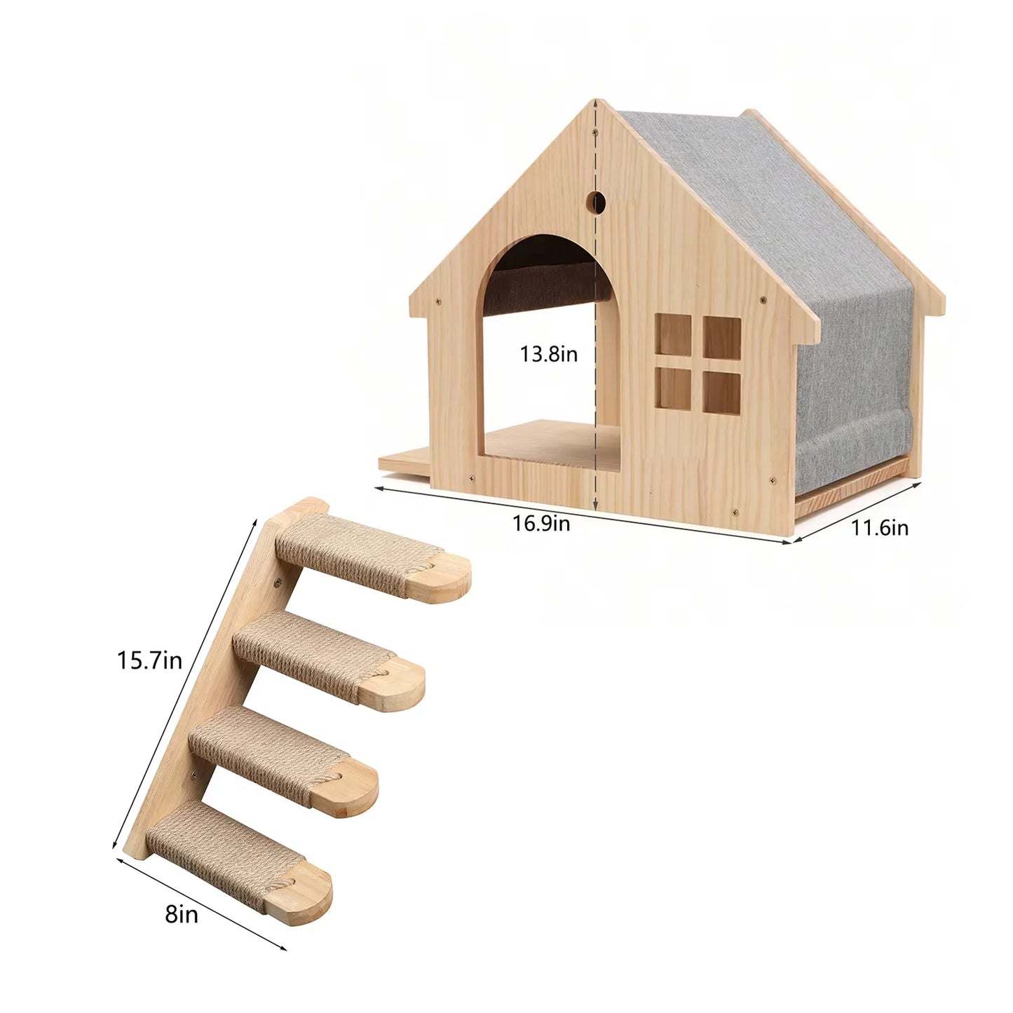 Wall Mounted Cat Condo Villa Wooden Shelf For Cats
