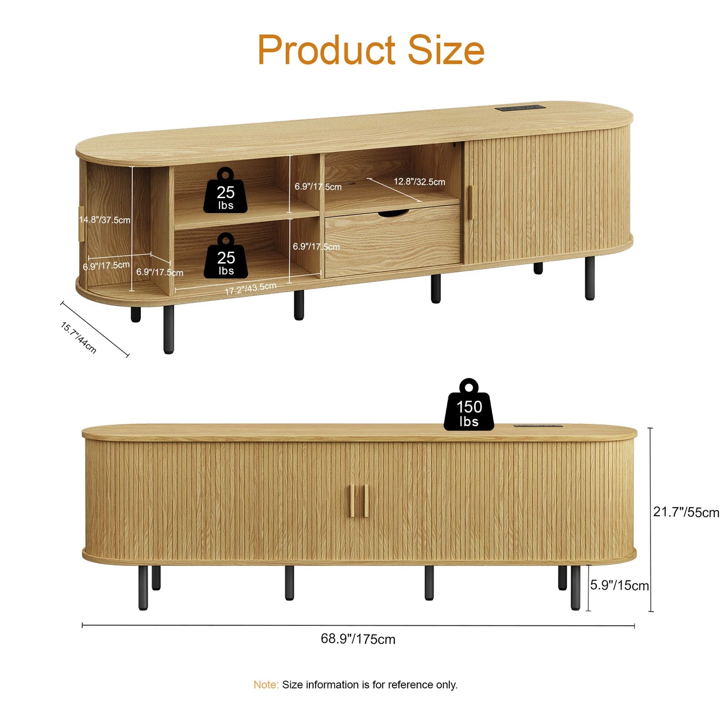 Onbrill TV Stand With Power Outlet And Adjustable Shelves