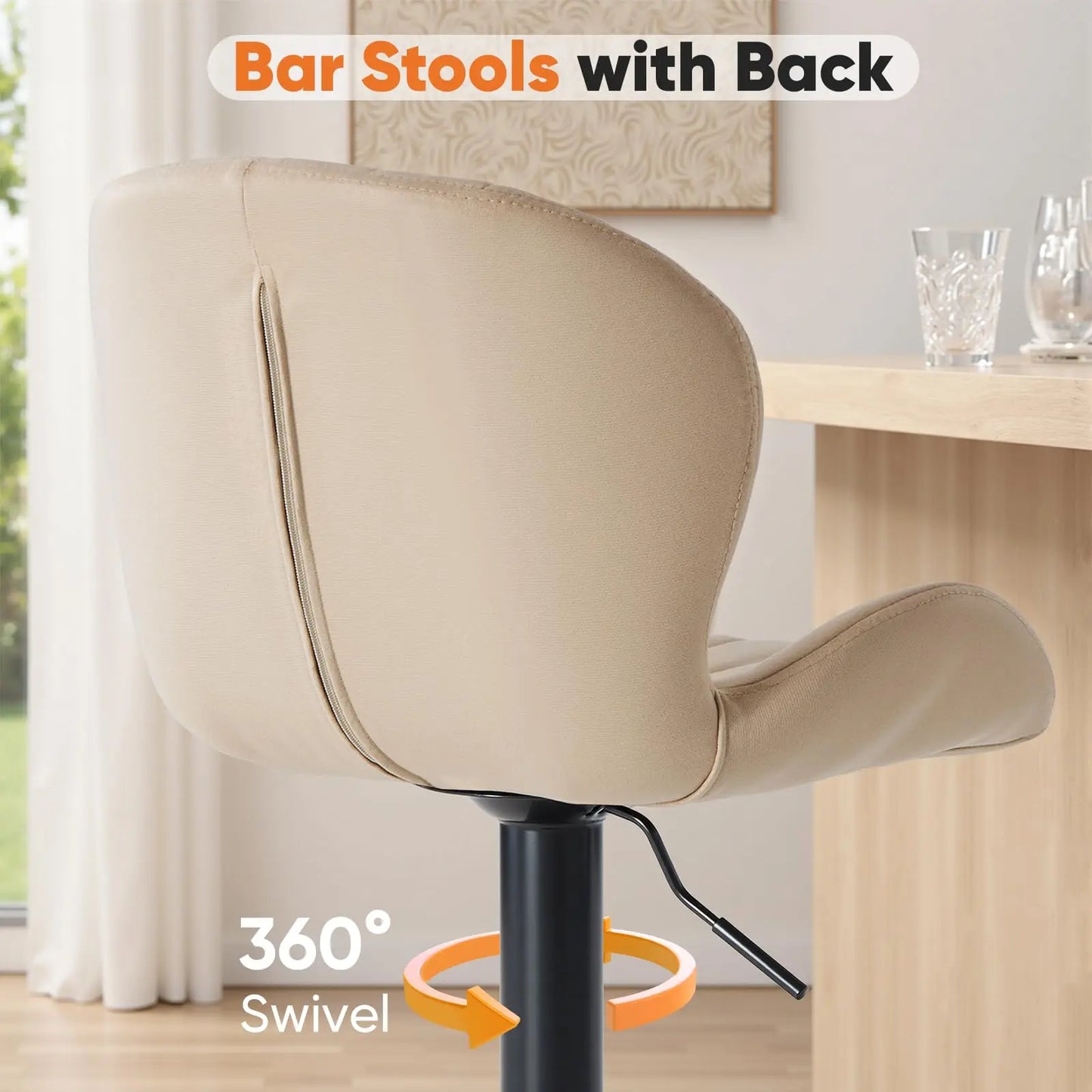 JHK Set of 2 Modern Adjustable Fabric Swivel Dining Chairs