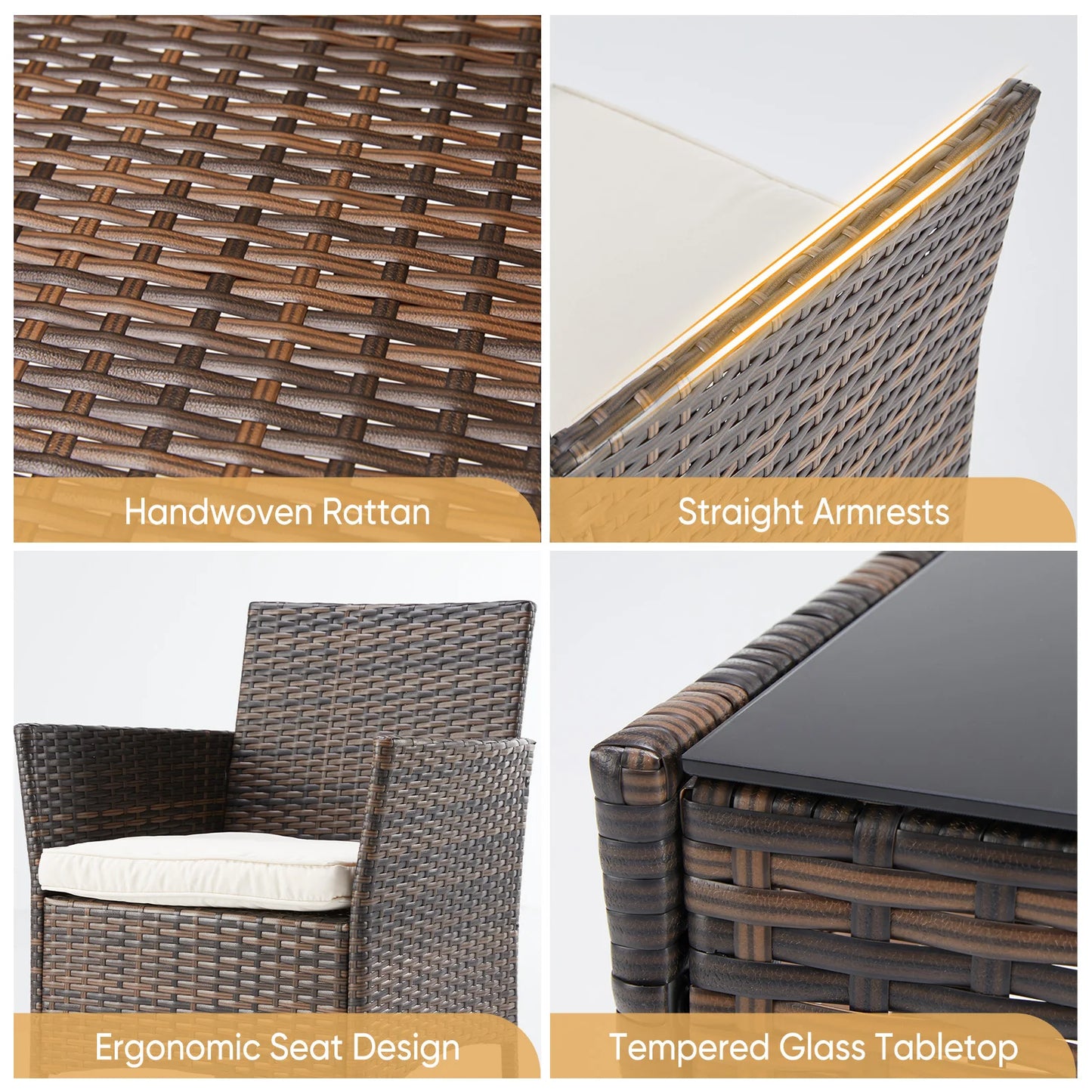 JHK Outdoor 3-Piece Wicker Rattan Patio Furniture Set