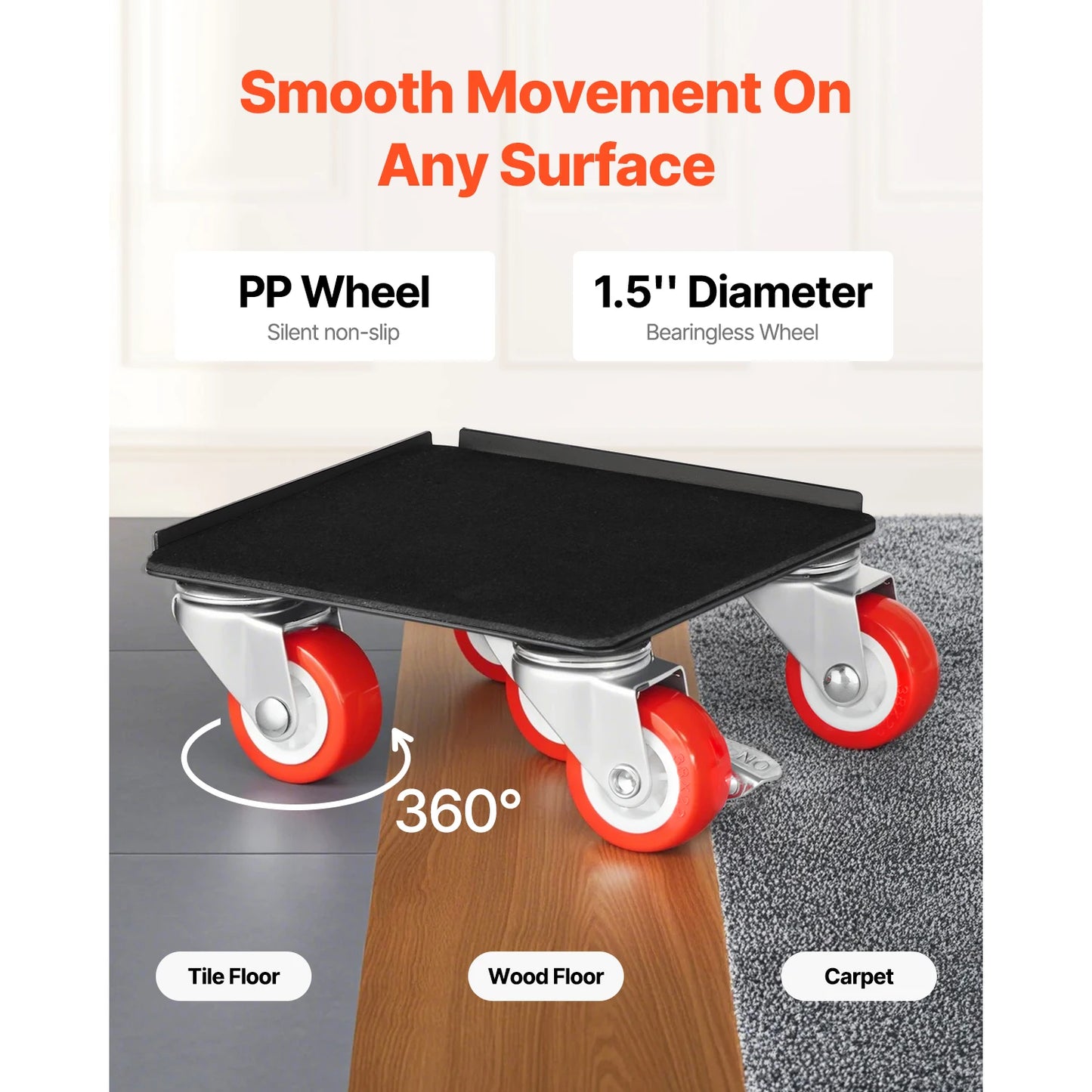 SucceBuy 4PCS Furniture Dolly 1200Lbs/3474Lbs Fridge Movers with 5 360° Rotation Wheels&Lift Slider Tool Set for Appliances Sofa