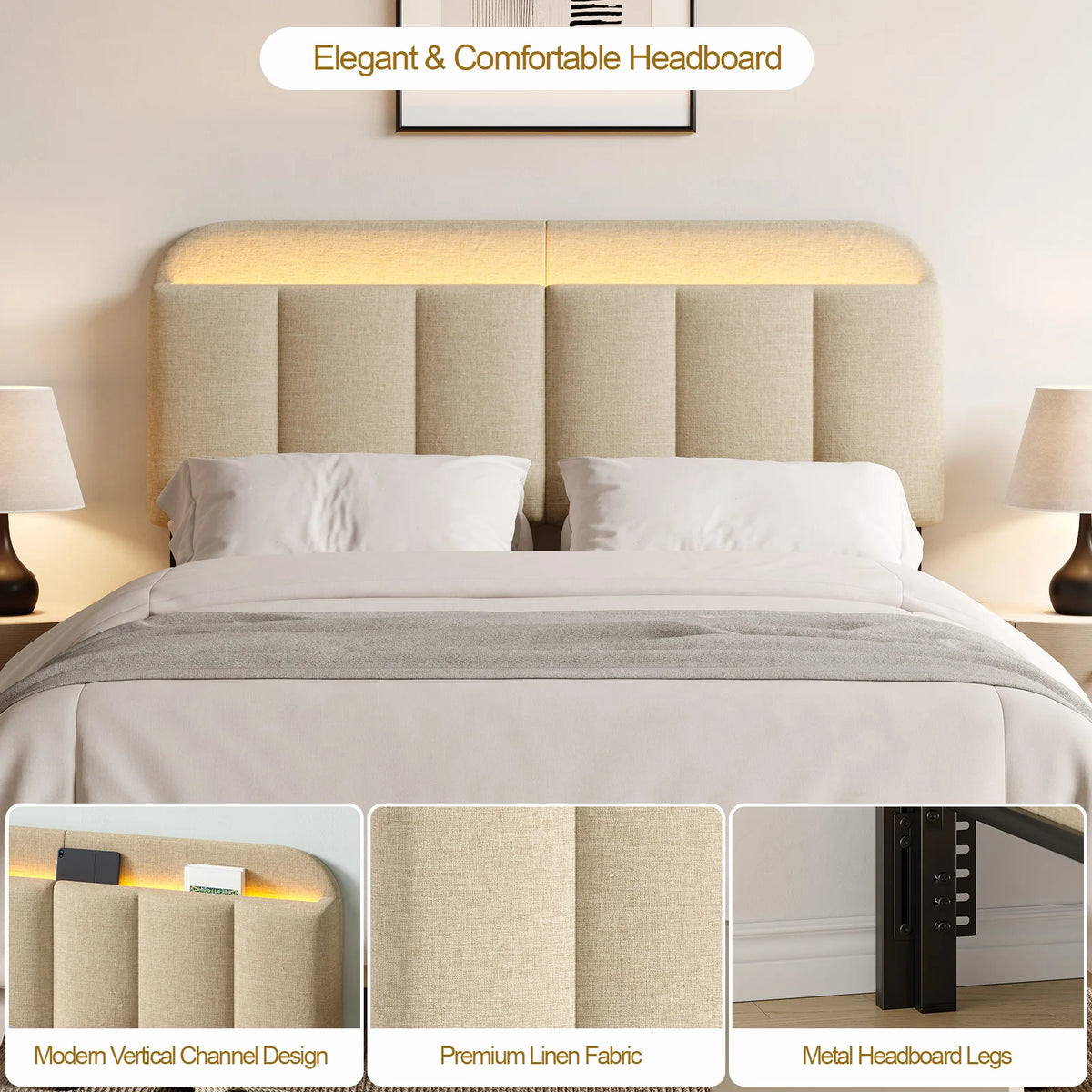 Onbrill Adjustable Headboard With RGB LED Accent Lighting