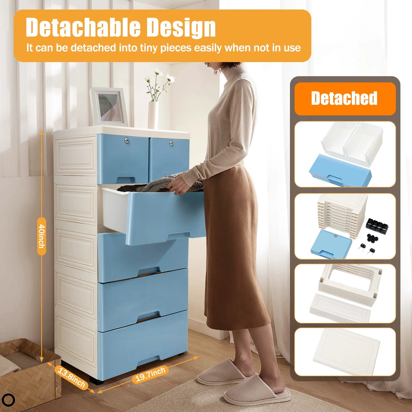 Plastic Six Drawer Dresser Storage Tower For Home Office