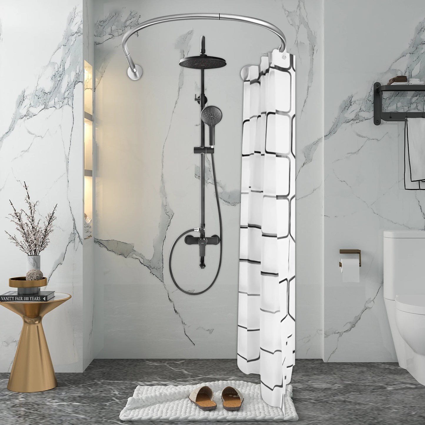 U Shape Retractable Shower Curtain Rod For Bathroom