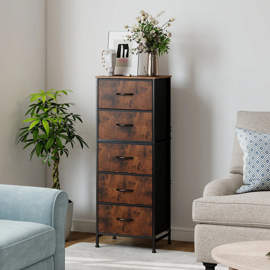 JHK Five Drawer Dresser With Fabric Drawers And Steel Frame