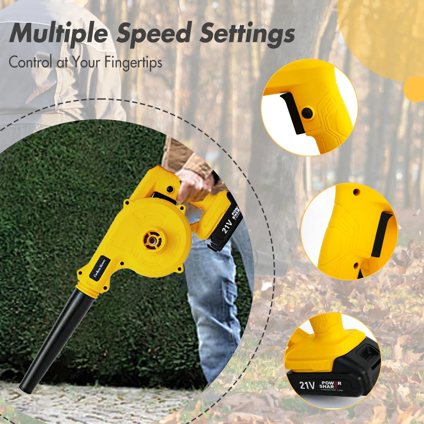 21V Portable Cordless Leaf Blower 2-In-1