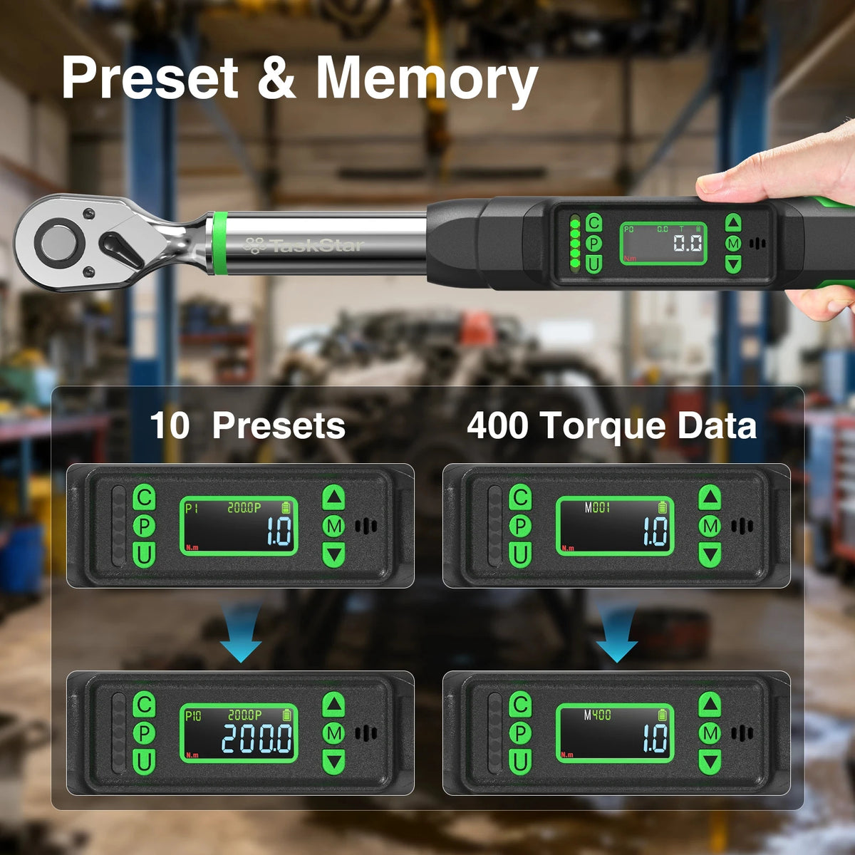 TaskStar Digital Torque Wrench With Dual Alarm And Adapters