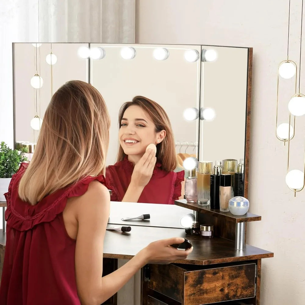 MOYU Vanity With Lights Makeup Desk With Power Outlet
