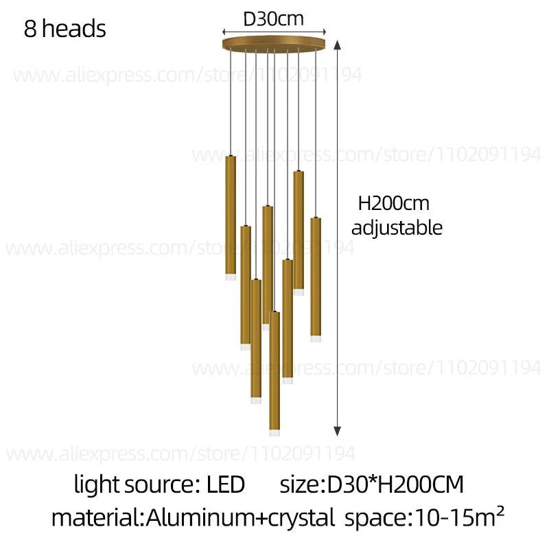 Campeggi Led Luxury Staircase Chandelier Gold Column