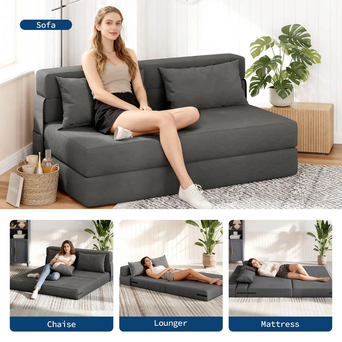 HobbyLane 4-in-1 Folding Sofa Bed With Pillow