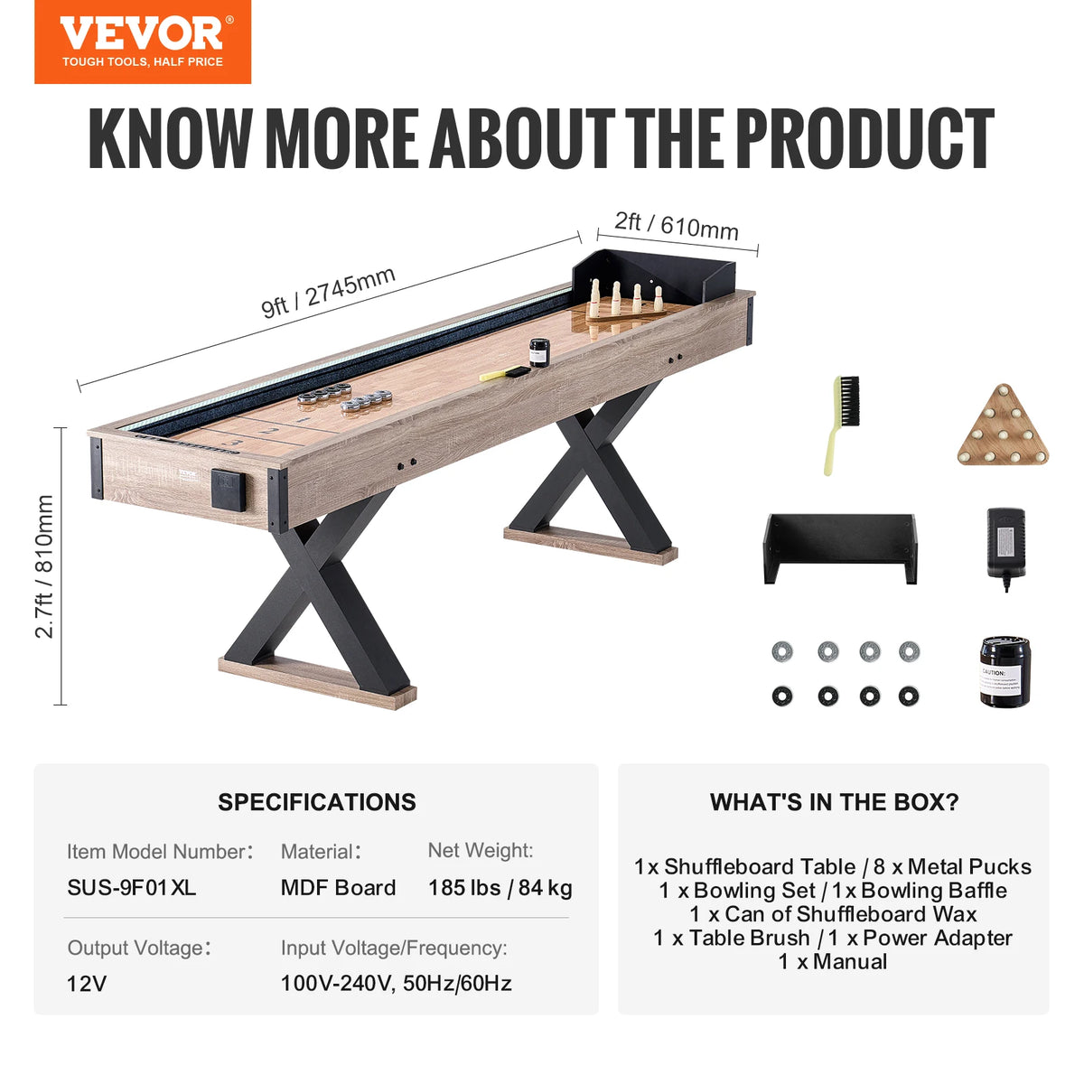 SucceBuy 9 Ft Led Shuffleboard Bowling Game Table