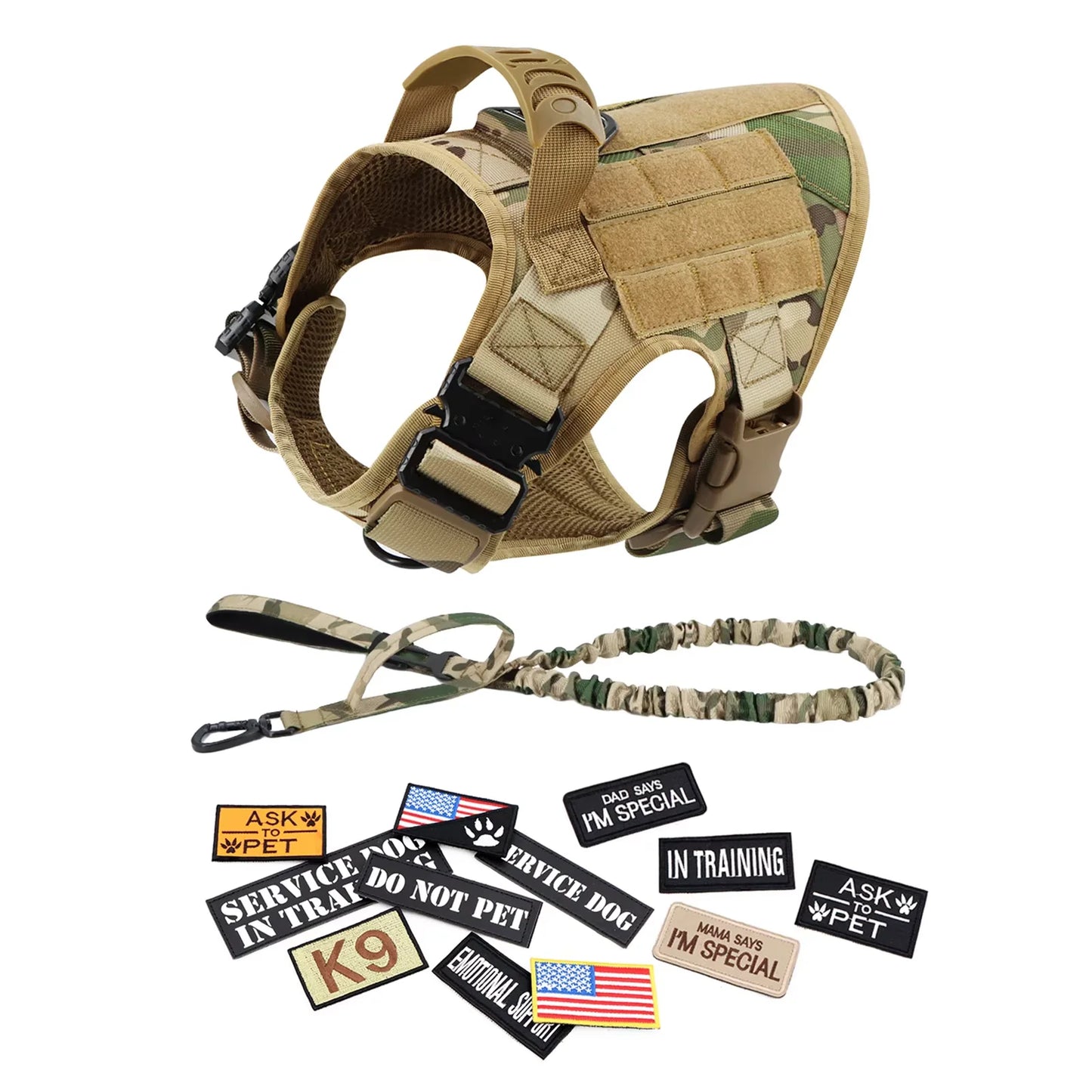 Military Dog Harness Vest Set With Patches For Malinois