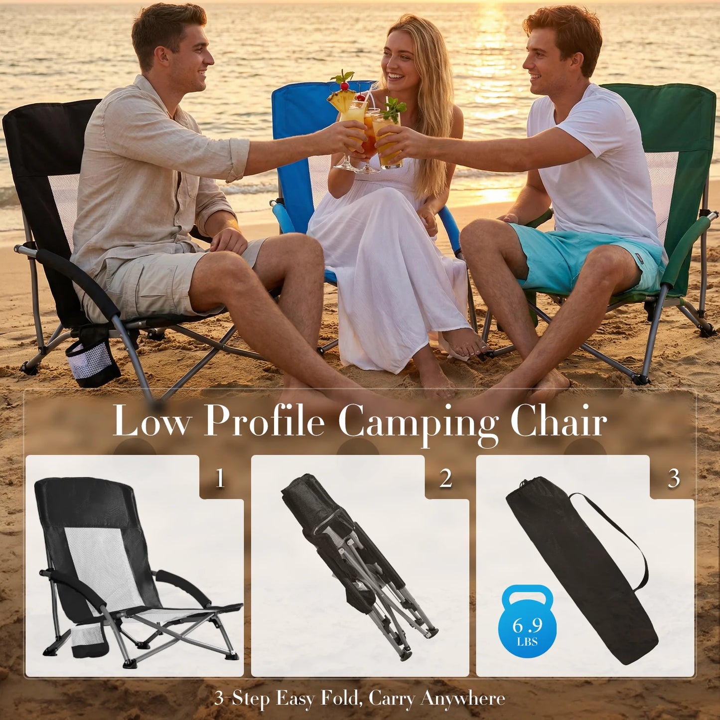 JHK Outdoor Portable Folding Beach Chair With Cup Holder
