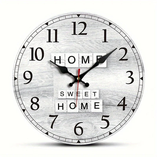 XMSJ Chic Round Wooden Wall Clock Silent Battery Powered