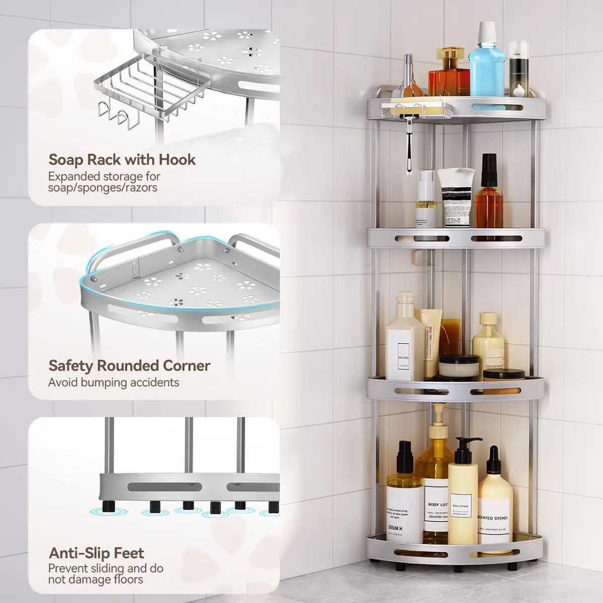 Three-Tier Corner Shower Organizer Rust-Resistant Soap Dish