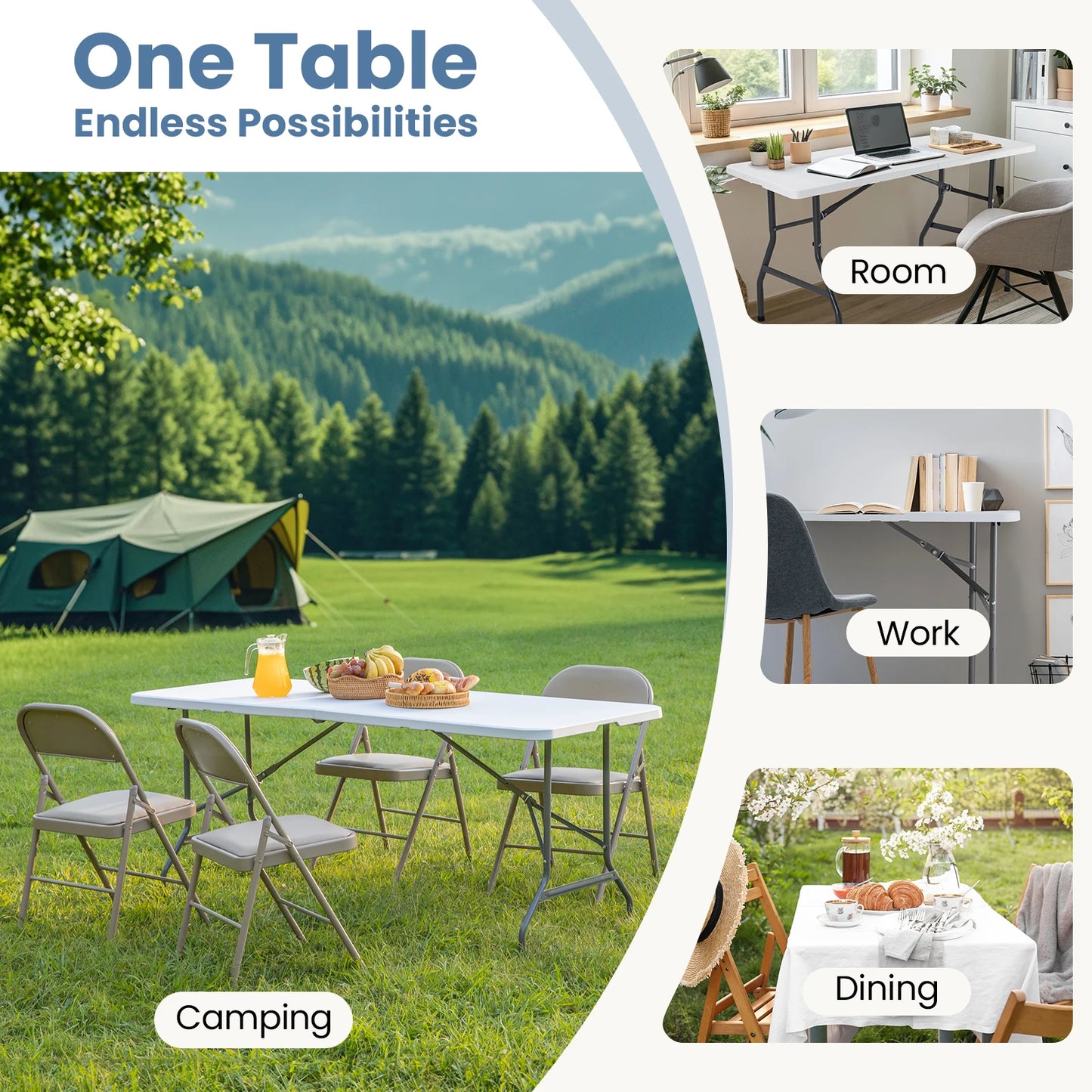 JHK Portable Folding Table Heavy Duty Outdoor Indoor