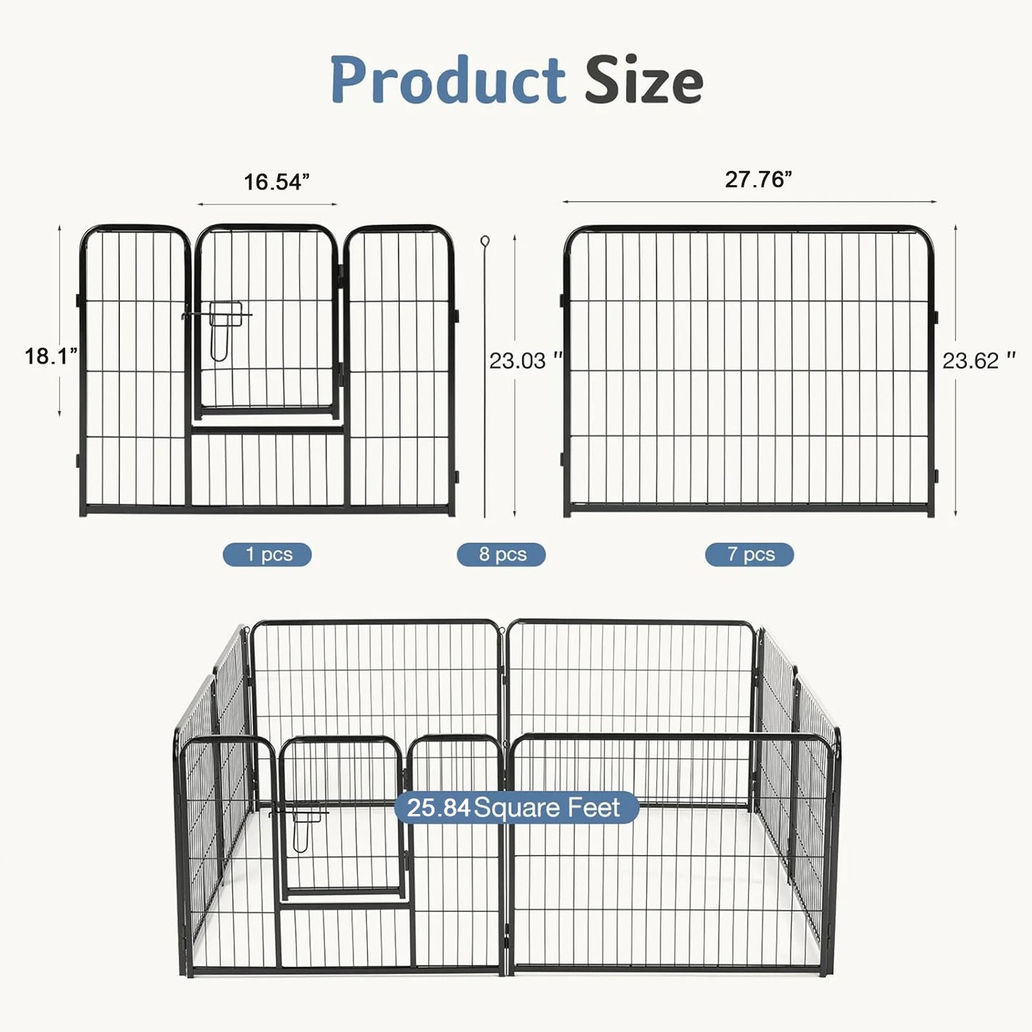 JHK Metal 8 Panel Dog Playpen Foldable Outdoor Fence